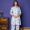 MULTICOLORED STRIPES LINEN BLEND SHIRTCOLLOR NECK FLORAL  KURTA PANT SET