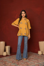 Brown Muslin Collar Short Top For Women's