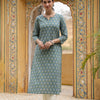 Grey with Green Floral Printed Kurta For Women's