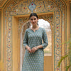 Grey with Green Floral Printed Kurta For Women's