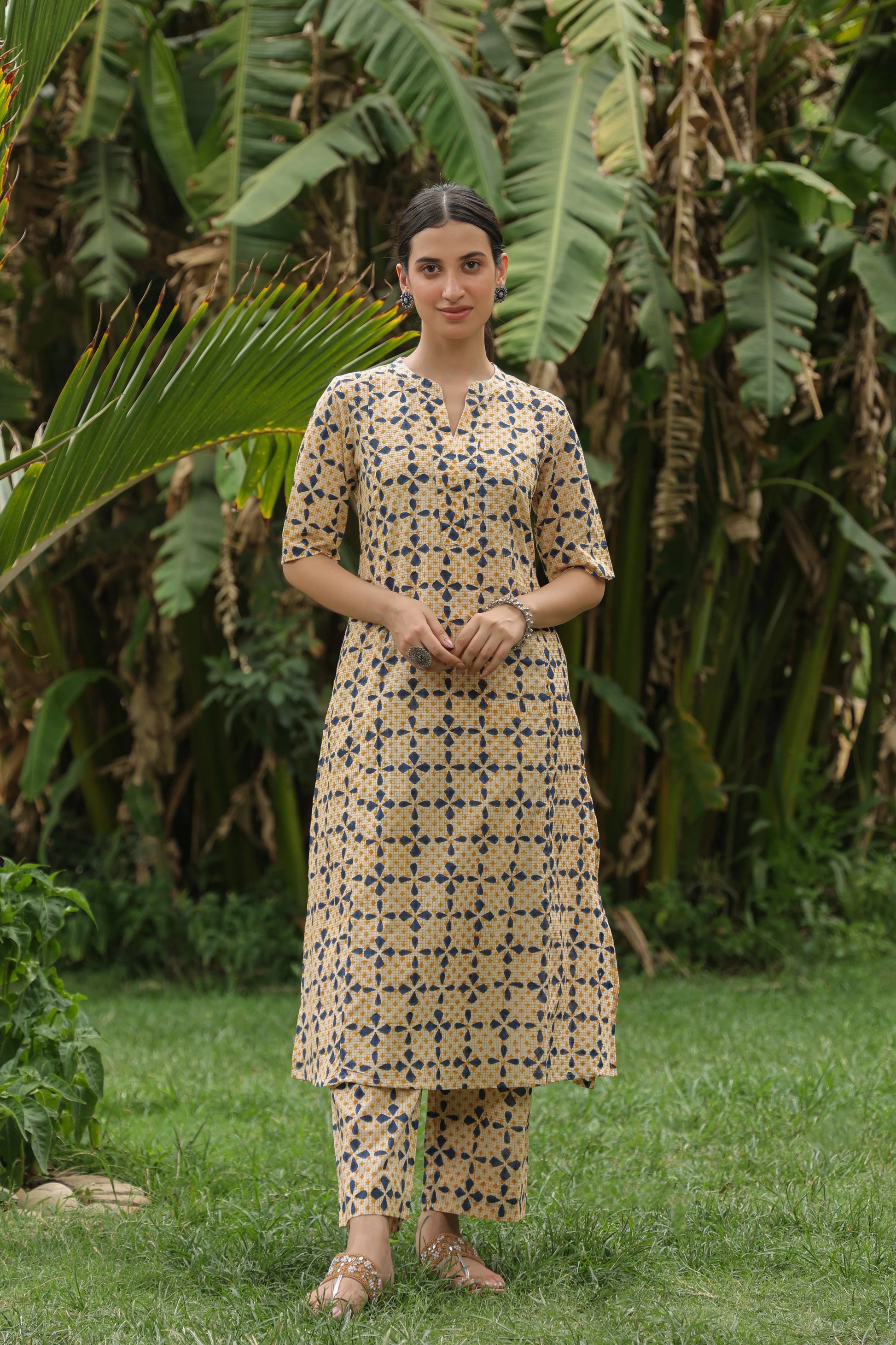 Meher Handblock Aline Kurta Pant Set