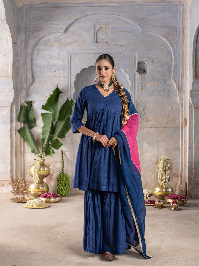 Royal Blue Cotton Complete Suit Set For Women's