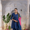 Royal Blue Cotton Complete Suit Set For Women's