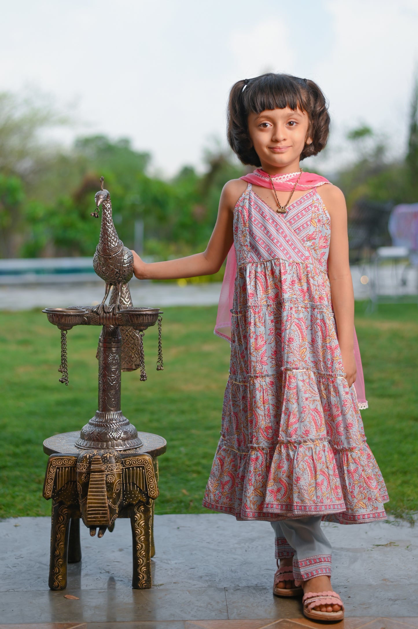 Sky Blue Kurta Pant with Baby Pink Dupatta