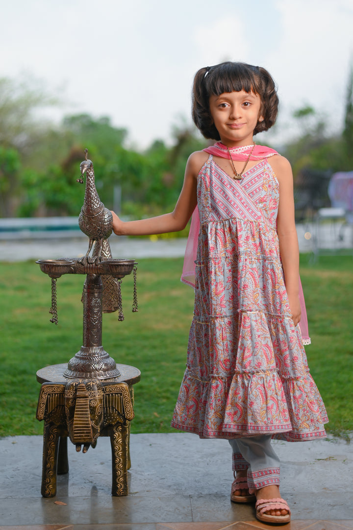 Sky Blue Kurta Pant with Baby Pink Dupatta