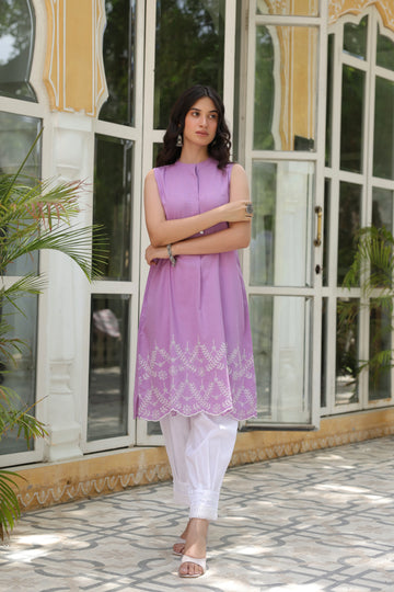 Lavender Cotton Dobby Kurta For Women's
