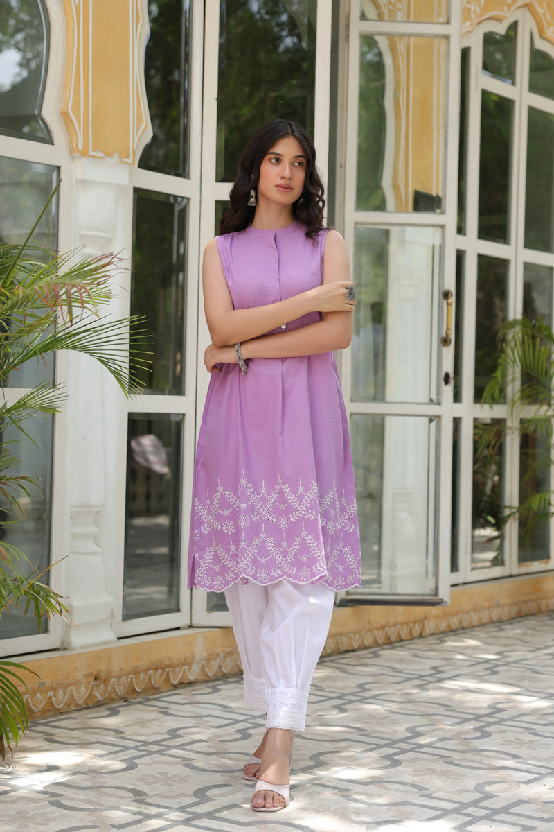 Lavendar Cotton Dobby Kurta For Women's