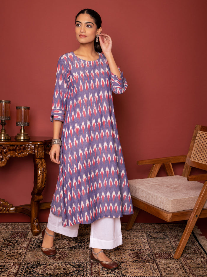 Multicolor Purple Round Neck Kurta For Women's