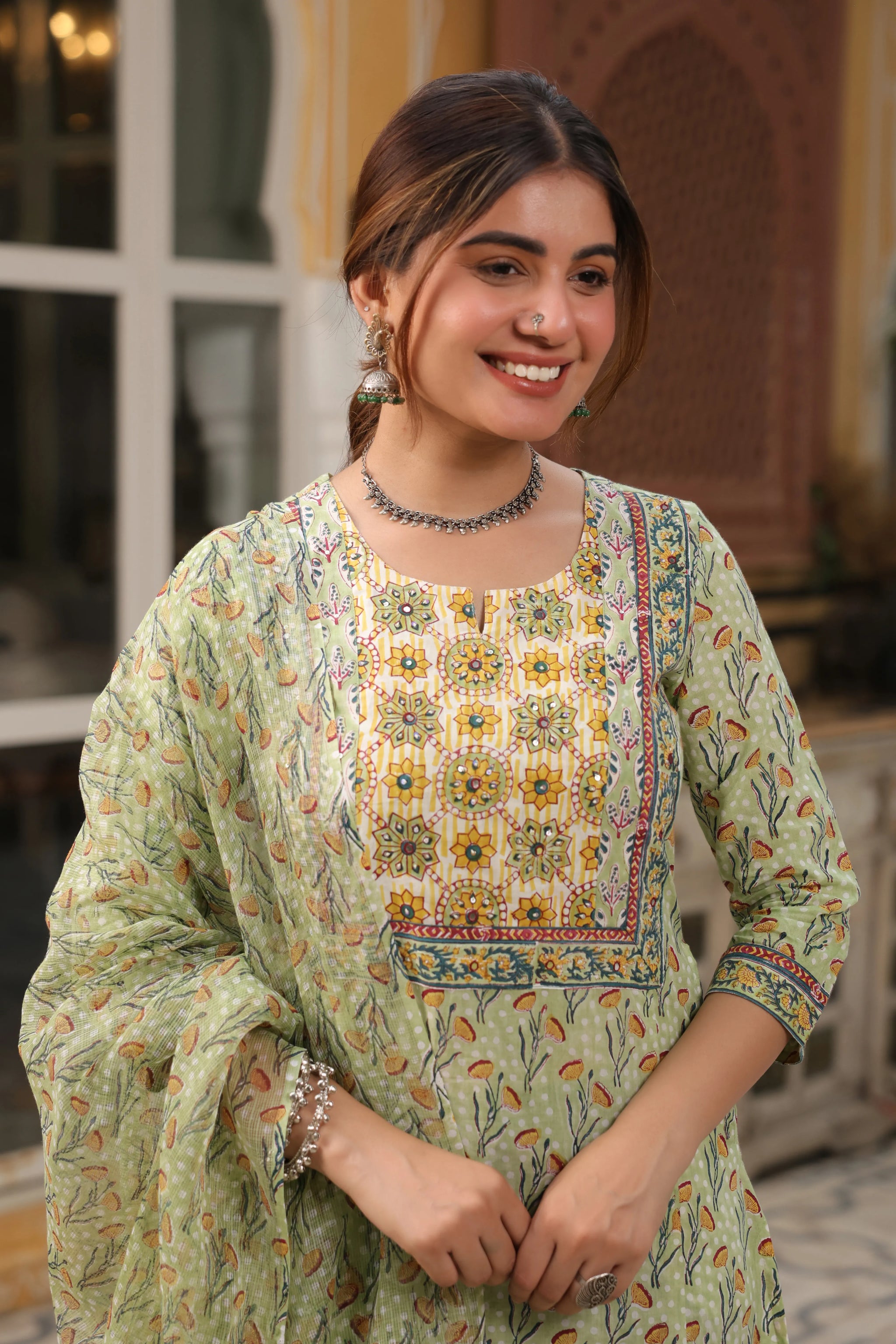 Damyanti Handblock Kurta Dupatta Set