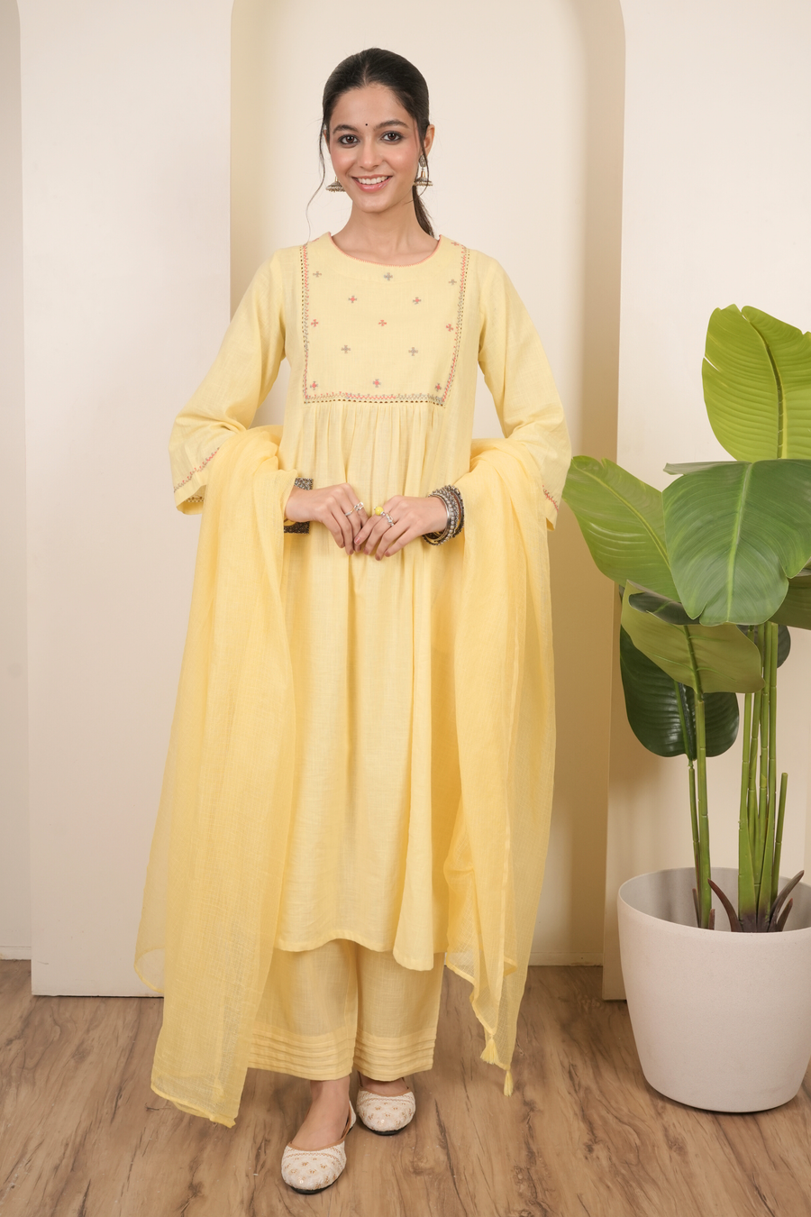 Vanilla Yellow Cotton Slub Complete Suit Set