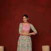 Sea Green With Pink Cotton Round Neck Kurta For Women's