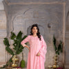 BABY PINK JAM COTTON ROUND NECK HAND DONE LEHERIYA DUPATTA FULL SET