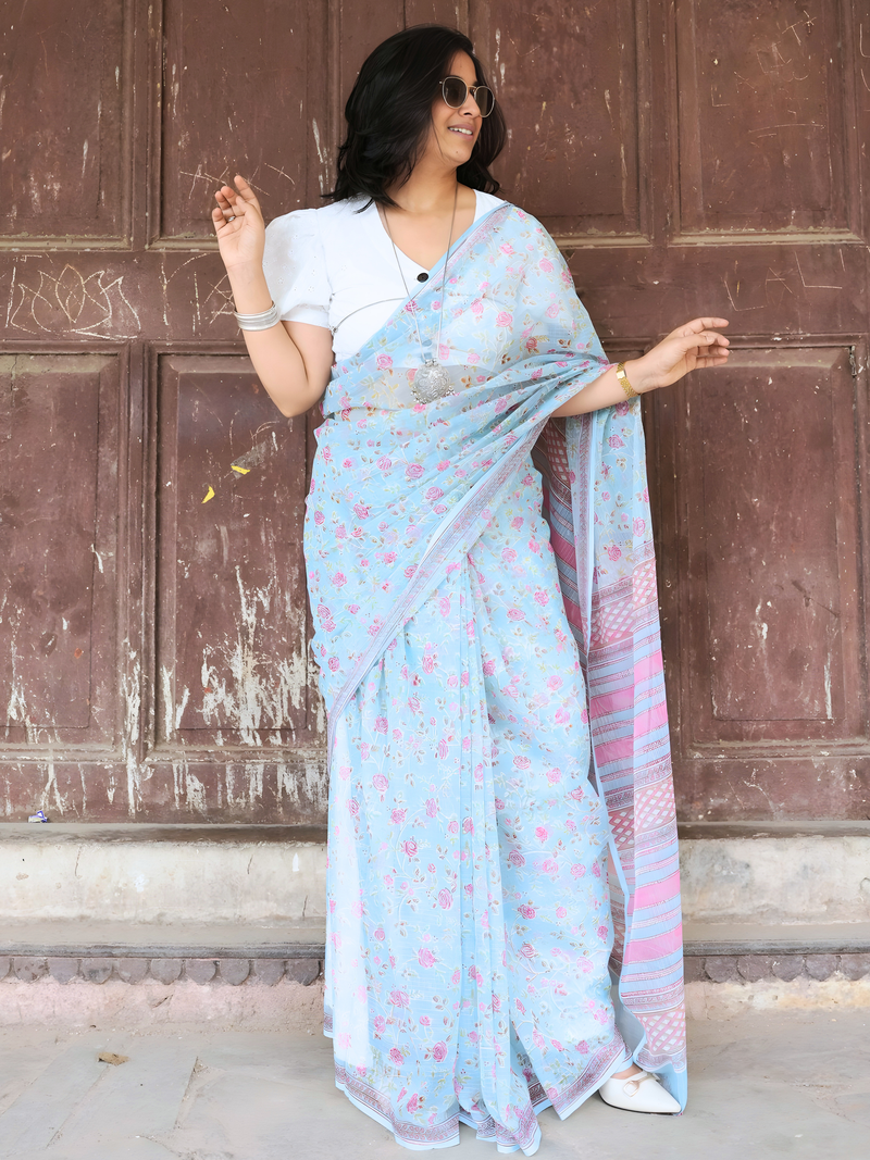 Sky Blue Kota Doriya Saree