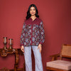Marron Cotton Collar Short Top For Women's