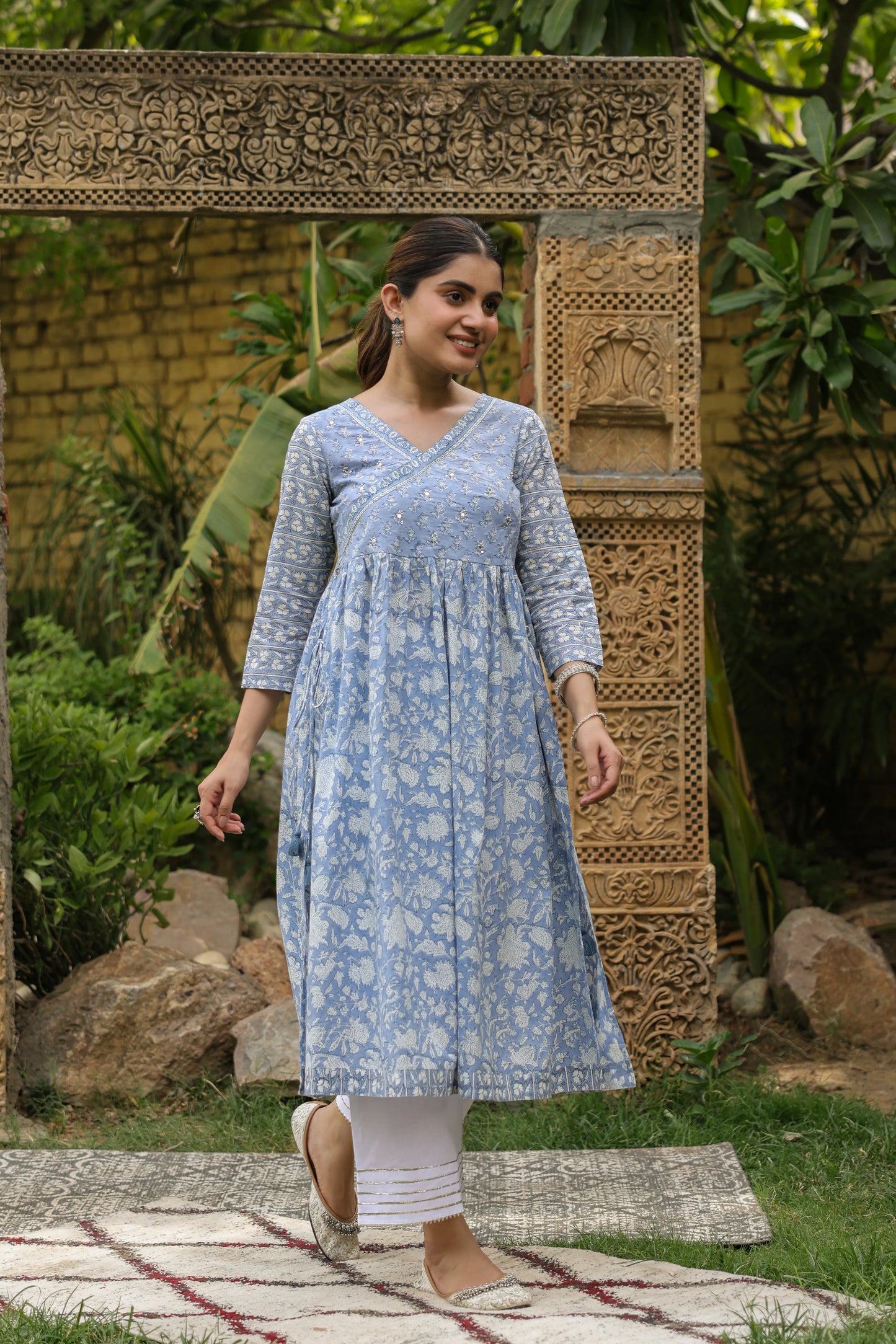 Sashi Handblock Aline Kurta-Women's Kurtas