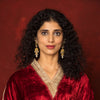 MAROON VELVET V NECK GOTA LACE ON NECKLINE PLAZZO  HIGHLIGHTED WITH GOTA KURTA PANT SET