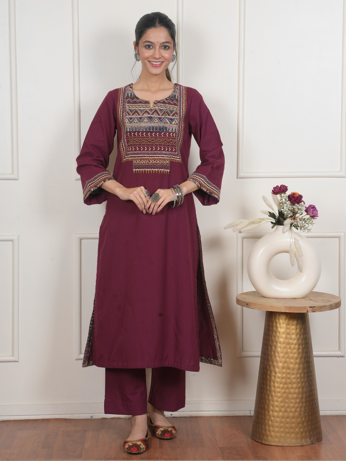 Maroon Kalamkari Kurta Pant(Dupatta Not Included)