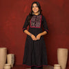 BLACK COTTON COLLAR NECK EMBROIDERY AND MIRROR WORK KURTA FOR WOMEN'S