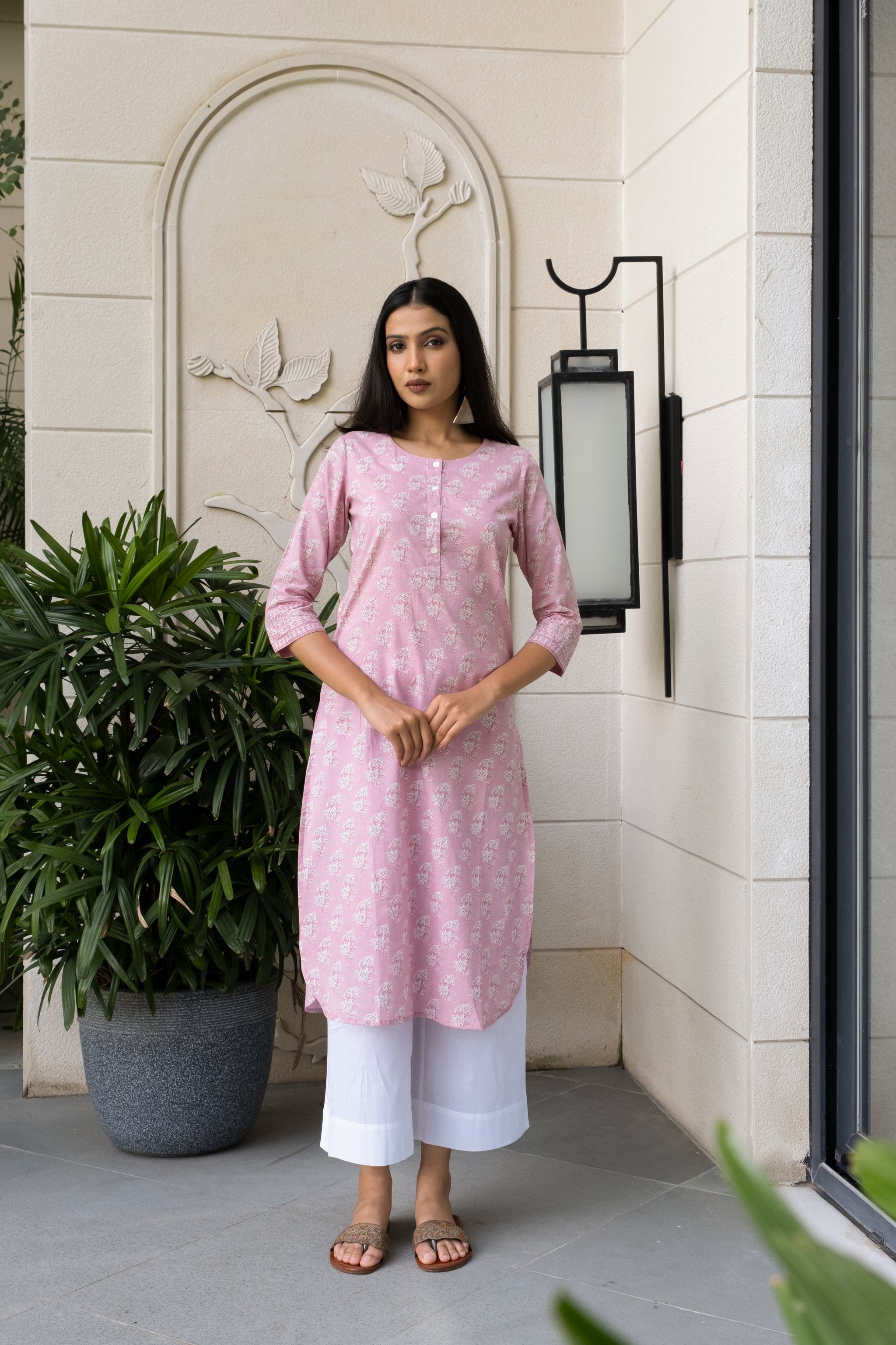 Pink Print Cotton Kurta