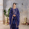 Purplish Blue Chanderi Round Neck Kurta Skirt with Dupatta Set For Women's