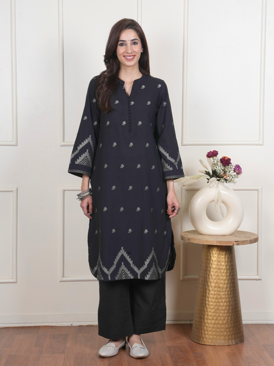 Black Cotton Handloom Kurta