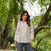 Off White Linen Round With V-Neck Short Top For Wmen's