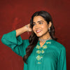 GREEN TWILL  EMBROIDERY ON KURTA COLLAR NECK KURTA SALWAR