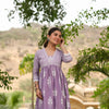 LAVENDER COTTON V NECK KHADI PRINT KURTA PANT SET