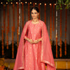 Peach Pure Chanderi Round Neck Complete Suit Set For Women's