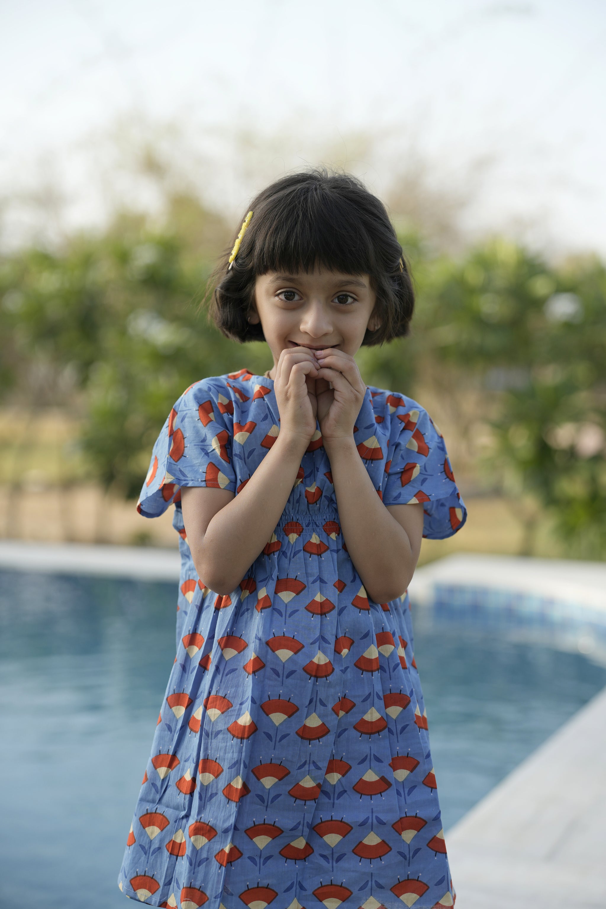 Blue Cotton Kaftan Dress For Girls