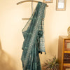 Dark Gray Chanderi Block Print Hand Kantha Saree