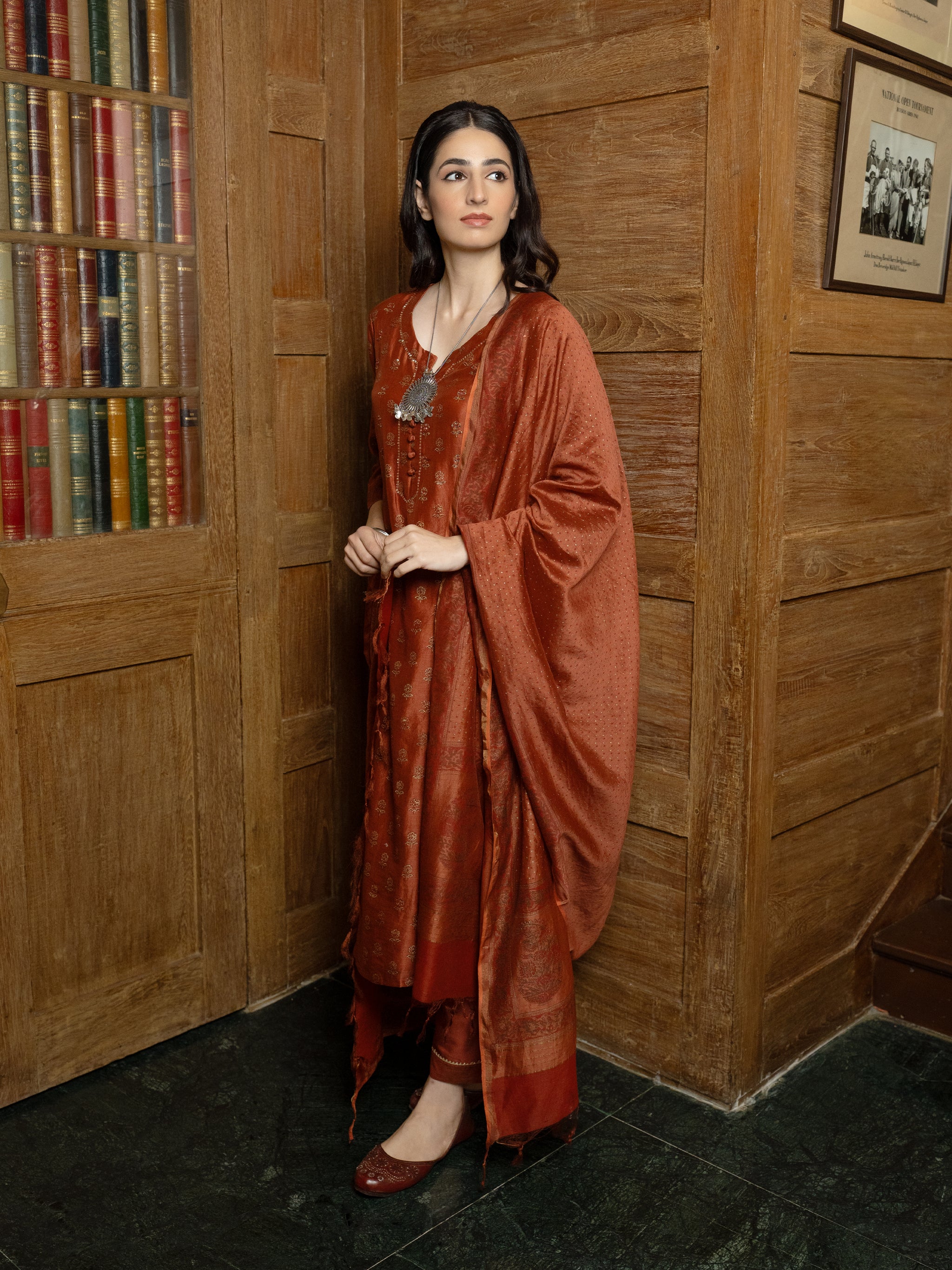 Rust Chanderi Complete Suit Set For Women's