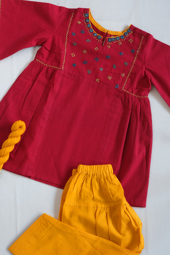 Maroon Kurta with Mustard Salwar and Dupatta