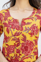 Mustard Cotton Floral Printed Kurta For Women's