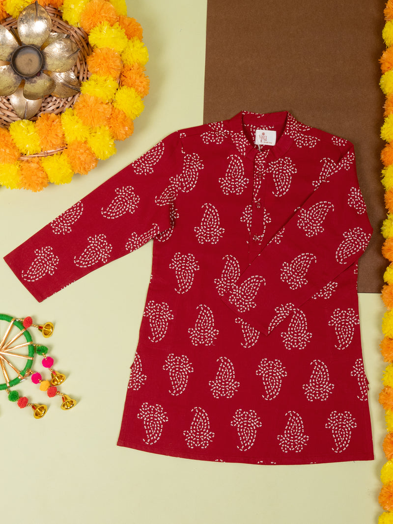 Maroon Cotton Kurta For Boys