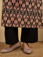 Black Colour Cotton V Neck Block Print Kurta For Women's