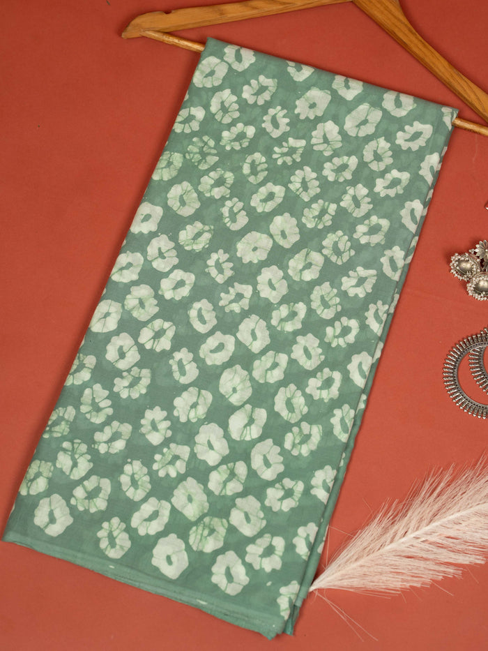 Emerald Green Color Cotton Block Printed Saree