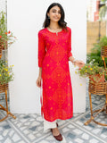 Red Bandhani Printed Cotton Kurta For Women's