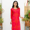 Red Bandhani Printed Cotton Kurta For Women's