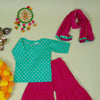 Turquoise Banarasi Chanderi Kurta Shrara Dupatta Set For Girls