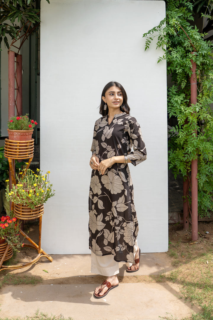 Black Floral Kurta For Women's
