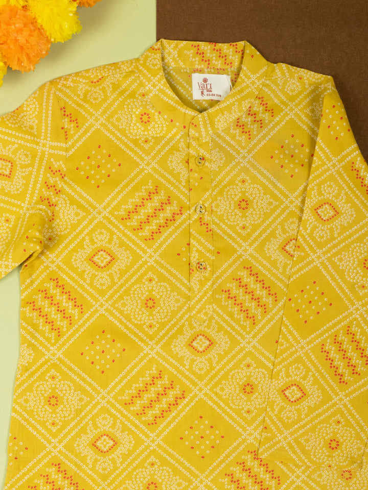 Mustard Cotton Kurta For Boys