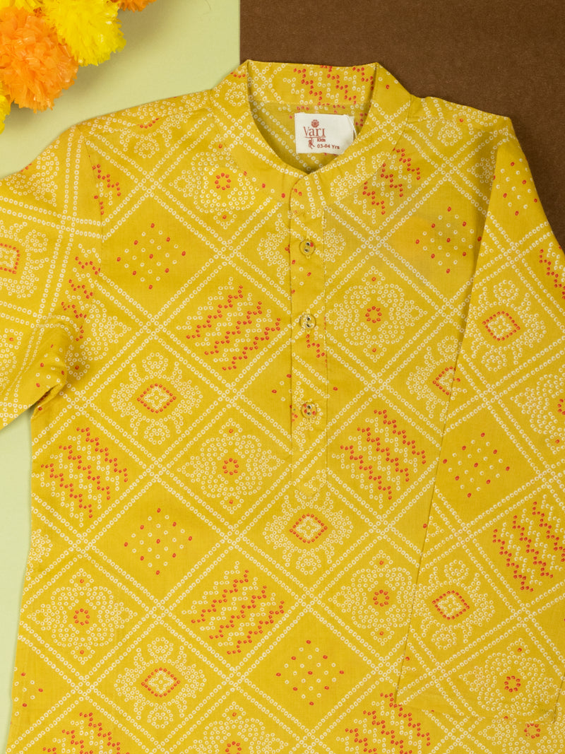 Mustard Cotton Kurta For Boys