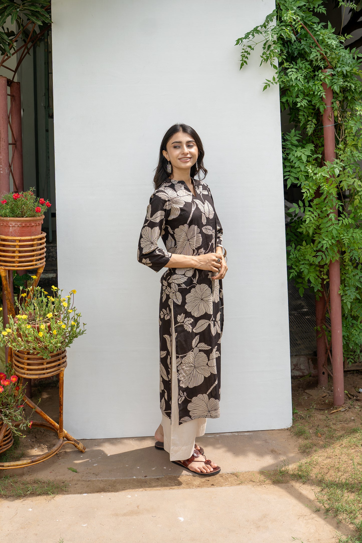 Black Floral Kurta For Women's