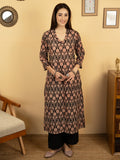 Black Colour Cotton V Neck Block Print Kurta For Women's
