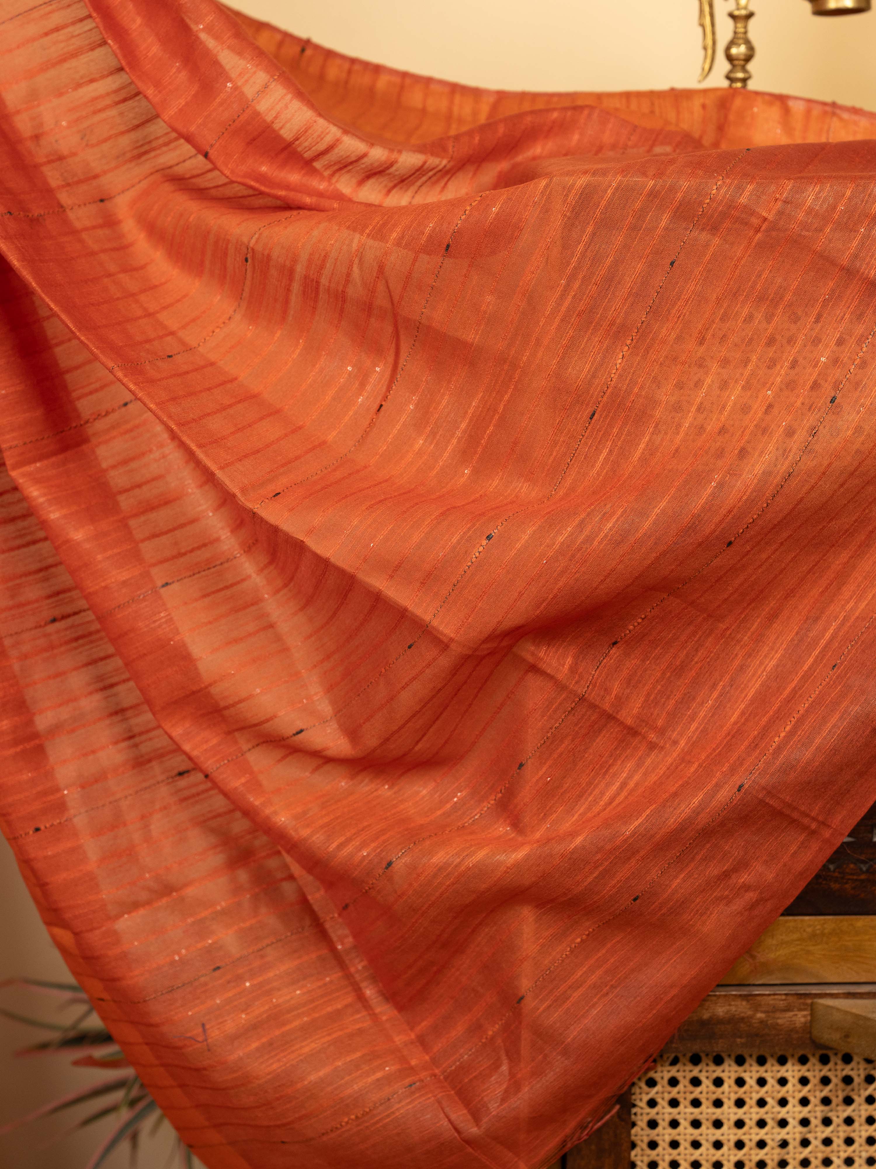Brick Red Cotton Block Print Saree