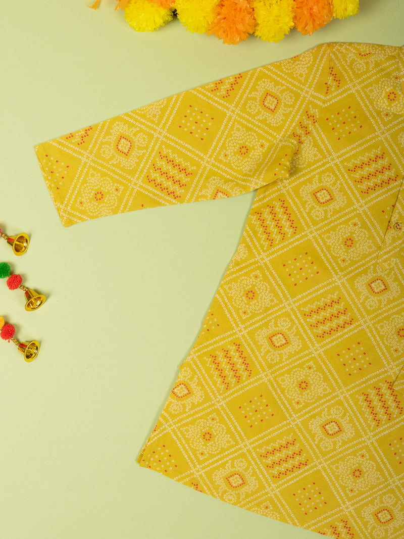 Mustard Cotton Kurta For Boys