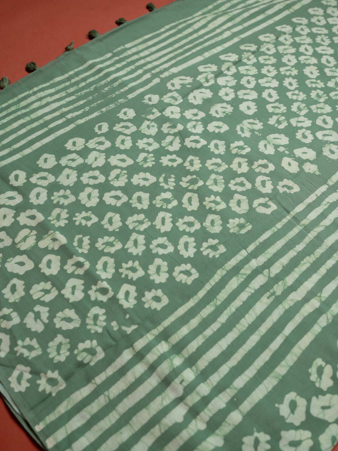 Emerald Green Color Cotton Block Printed Saree