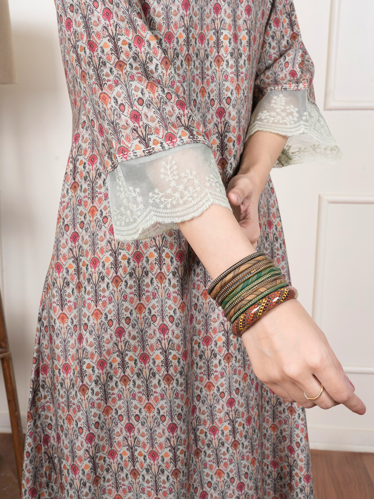 Multicolored Viscose Twill Kurta Pant Set For Women's