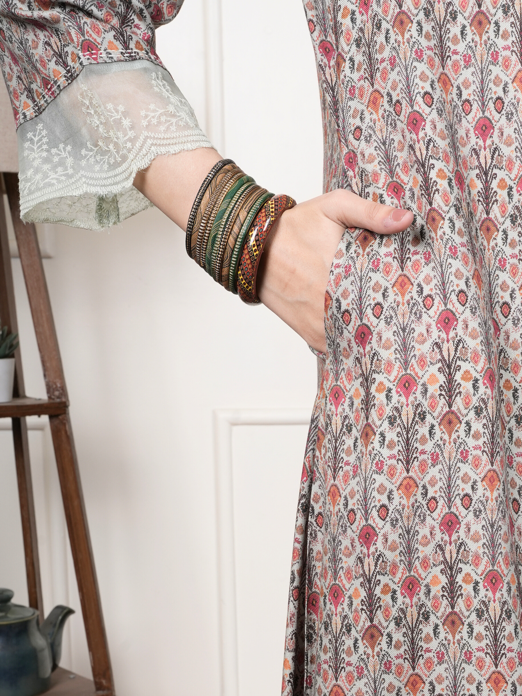 Multicolored Viscose Twill Kurta Pant Set For Women's